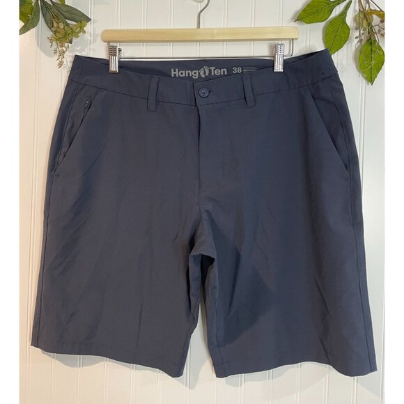 Hang Ten Mens Plaid Navy Blue Polyester/Elastane Shorts Size 38 - Picture 1 of 14